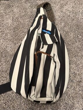 Kavu Black and White Striped Sling Bag canvas
